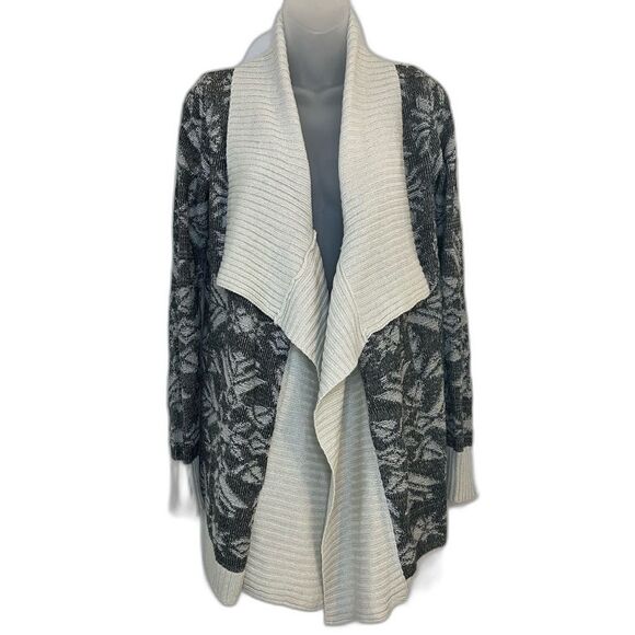 Mudd Cream and Gray Long Sleeve Open Front Cardigan Sweater Size Small - Picture 1 of 4